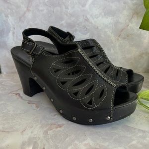 Dansko Women's Rowena Black Leather Cutout Slingback Sandal Clogs Size 38
